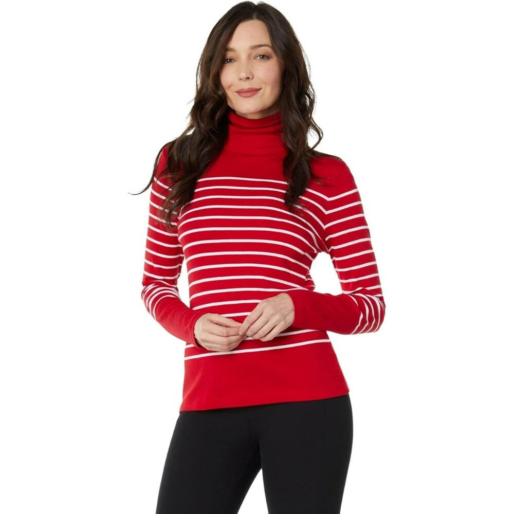 Vineyard Vines Red White Striped Classic Turtleneck Sweater S Pima Cotton/Modal